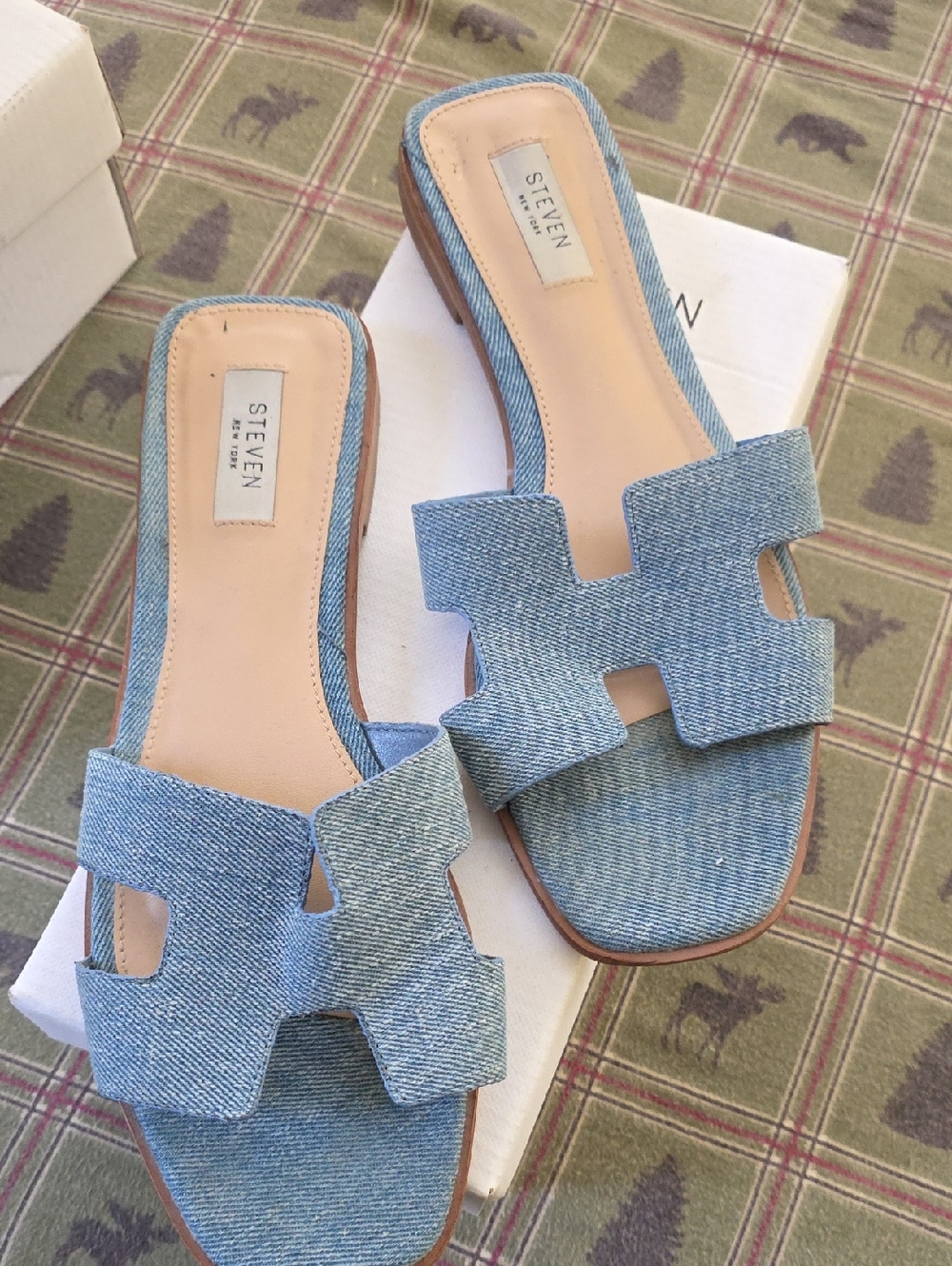 STEVEN by Steve Madden Light Blue Denim Slide Mules